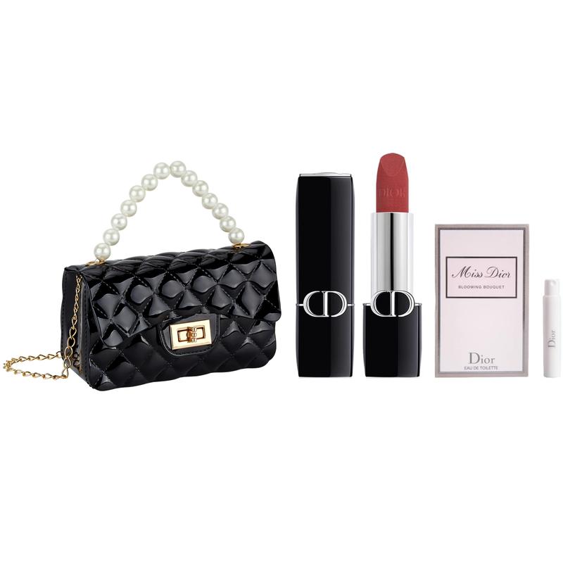 DIOR Perfume 720 3.5g Velvet Formal + Floral Sweetheart Women s Perfume Trial 1ml + Pearl Handbag синий