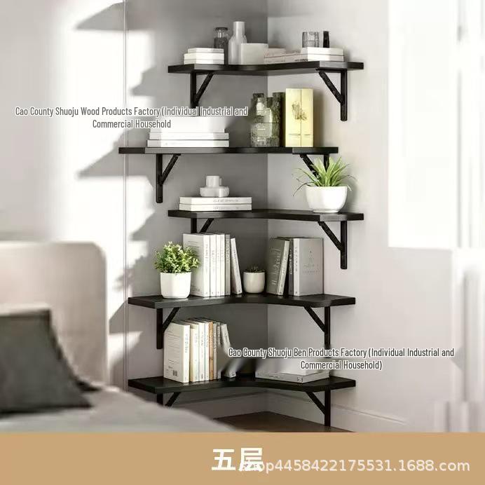 Wooden Corner Shelf with Iron Frame for Living Room, Kitchen, or Bathroom - Ideal for Books, Toys, and Storage.