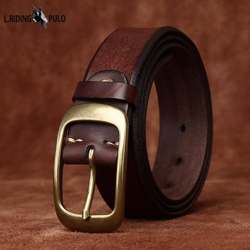 Men's Belt Retro Emboss Personality Beveled Handmade Men's First Layer Cow Leather Belt Men's Leather Pin Buckle Jeans Belt Men's