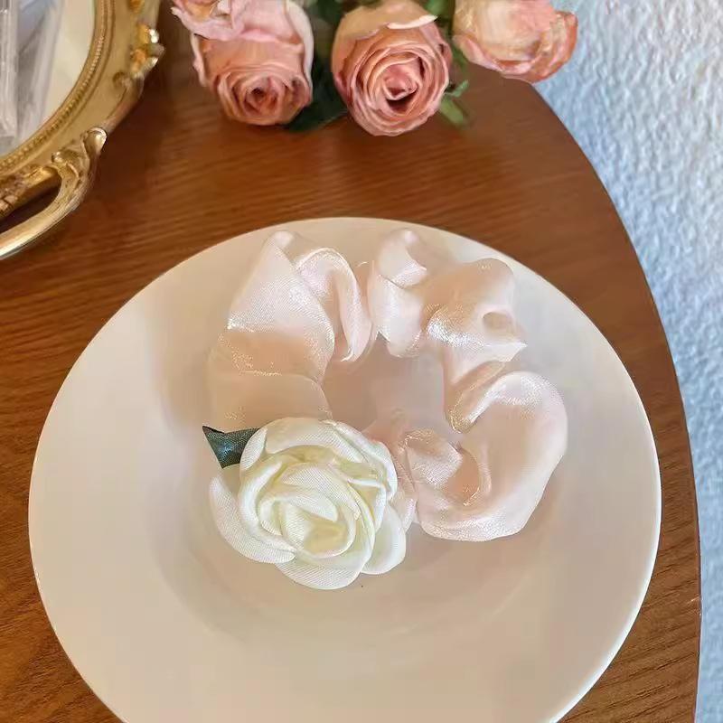 Camellia Flower Hair Scrunchies for Women, Elegant Floral Hair Ties, Elastic Hair Bands, Ponytail Holders, Hair Accessories