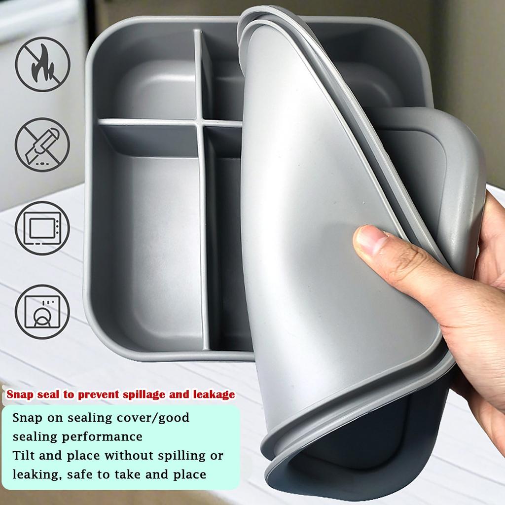 Food Grade Square Silicone Lunch Box Four Compartment Sealed Fresh Lunch Box Microwave Heating Lunch Box