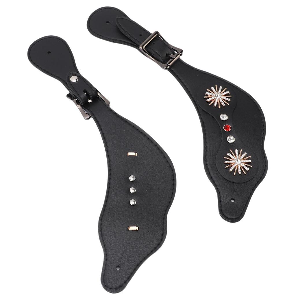 Spur Straps Western Rhinestone Floral Boots Vintage Spur Straps for Horse Riders Adjustable Length Handcrafted Black