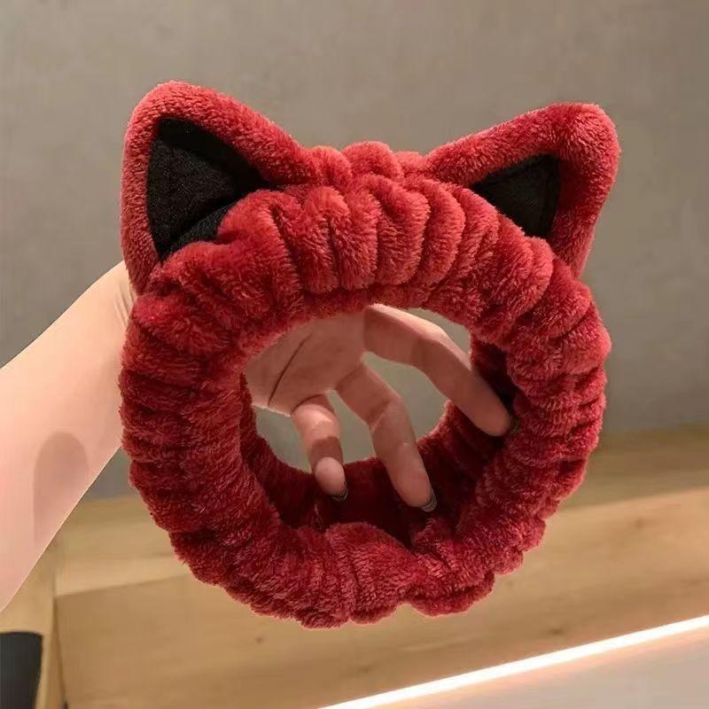 Cute Cartoon Cat Ears Face Wash Headband for Women with High Elasticity Hairband Accessories