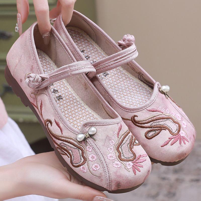 

Ретро туфли Ханфу Старые тканевые туфли Северного типа Женские дышащие туфли с мелким вырезом Туфли на плоской подошве с мягкой подошвой Вышитые туфли 35 розовый