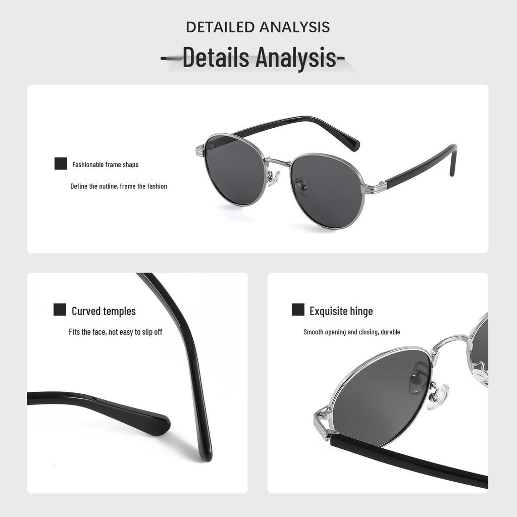 Retro Hong Kong Style Polarized Metal Sunglasses - Versatile High-End Streetwear