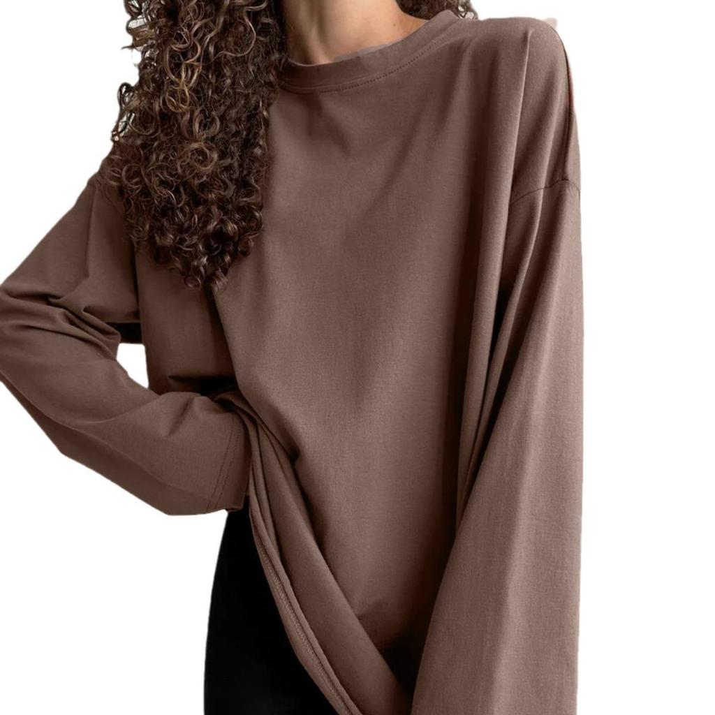 Magliette da Donna Oversize a Maniche Lunghe Basic Girocollo Maglietta Top Primavera Autunno Abbigliamento Casual da Allenamento Moda Casual Y2K Magliette a Maniche Lunghe Larghe da Donna