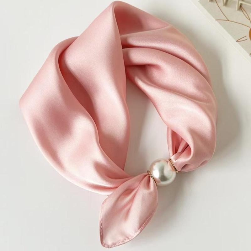 Thin Pearl Necklace with Magnetic Clasp, Lazy-style Silk Scarf, Women's Pendant Scarf, Collarbone Chain
