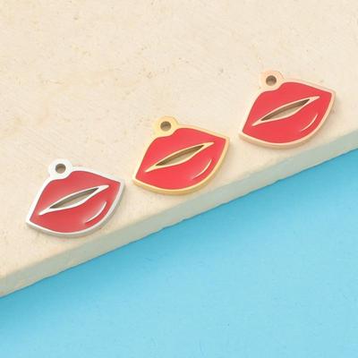 Trendy Mirror Titanium Steel Red Lips Pendant for DIY Necklace & Bracelet
