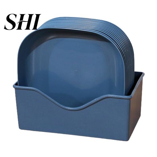 Appetizer Dish 12Pcs Spit Bone with Storage Holder Japanese Style Food Grade Plastic Garbage Square Solid Color Utensil Multi-functional Table синий