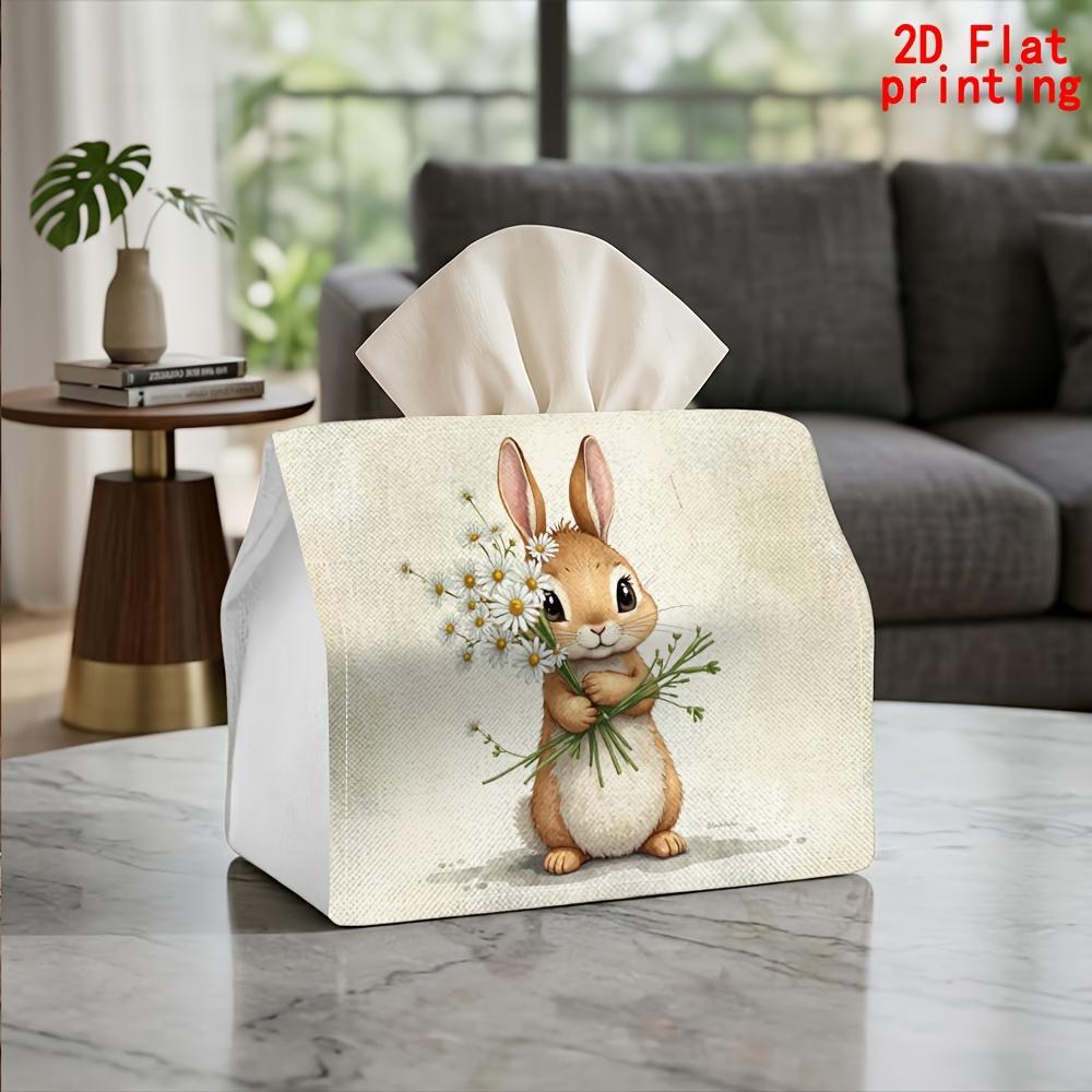 1pc Rabbit Holding Bouquet Tissue Box Holder - Reusable Napkin Dispenser with Rabbit Bouquet, Compact Suitable for Kitchen, Living Room, Car, Dorm - D