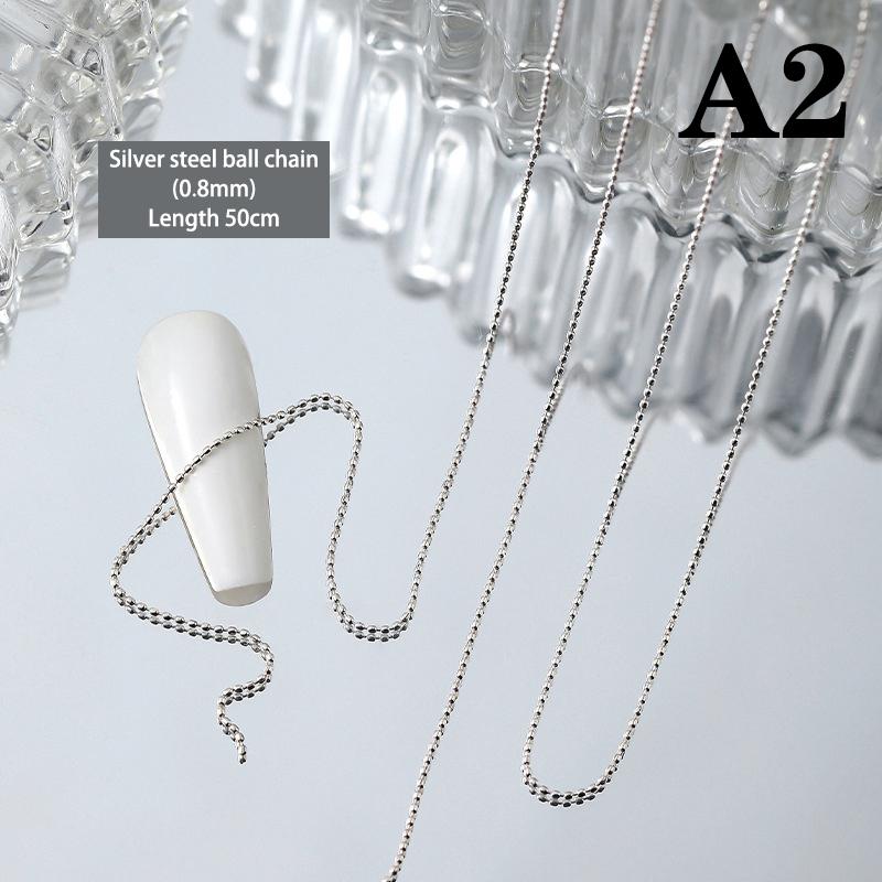 

50 см мини-цепочка из стальных шариков для ногтей серебряного и золотого цвета, металлические маникюрные аксессуары, 3D украшения для нейл-арта, цепочки для нейл-арта