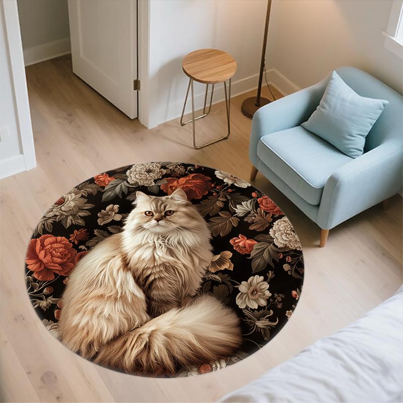 Vintage Cat pattern round rug,Carpet Rug for Living Room Bedroom Sofa Playroom Decor,Non-slip Floor Mat,Holiday Gifts and Birthday Gifts.