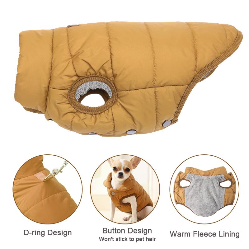 Winter Warm Pet Coat for Small Medium Dogs And Cats Soft Windproof Padded Jacket with D-Ring Fleece Vest for Puppy Pug
