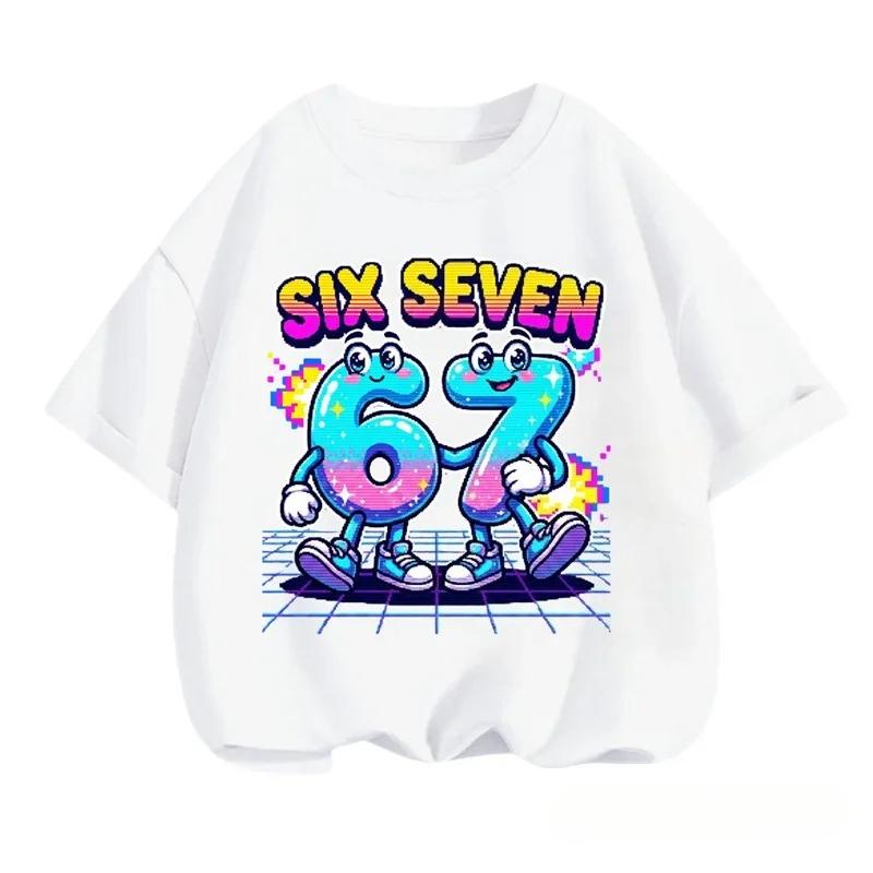SIX SEVEN Kids Cotton TShirt Adult Boys Girls Family Matching Casual TeeRetro Pixel Cartoon Number Print Birthday Summer Tops