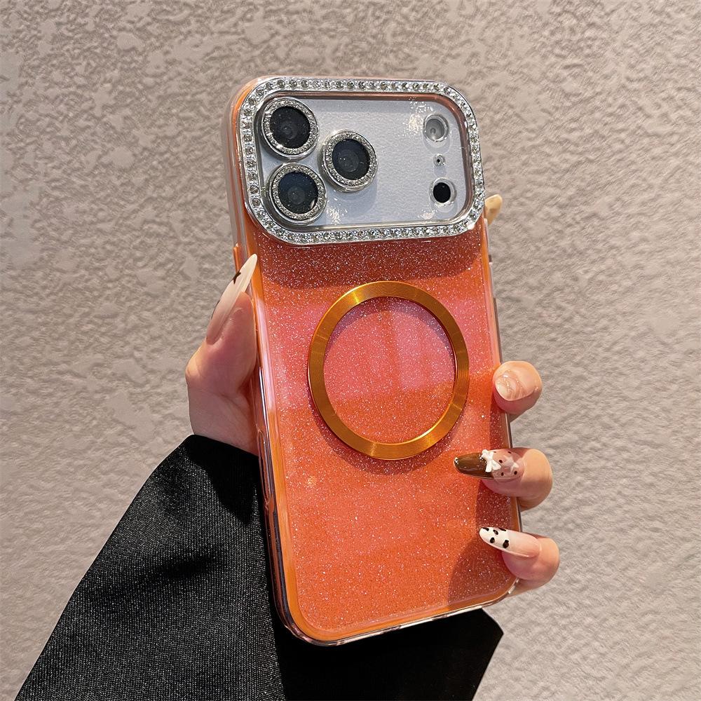 Luxury Glitter Diamond Case for iPhone 17 Pro Max: Full Coverage Magnetic Suction, Pure Color Compatibility with iPhone 16/15/14/13