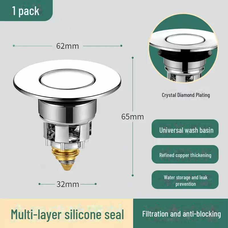 Push Filter Sink Drain Plug with Leak-Proof Basin Bounce Core