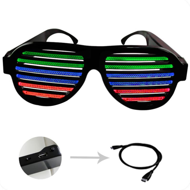 

Светодиодная вспышка, голосовое управление, очки, жалюзи, холодный свет, светящиеся очки, игрушки, Хэллоуин, Рождественская ночь чёрный