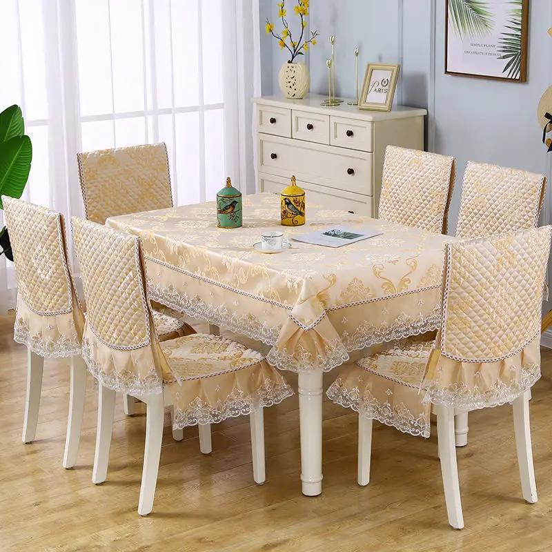 Rectangular Dining Table Cloth Chair Cover Set Jacquard Lace Non-slip Chair Cushion Home Decor Chair Backrest Mat Stool Cover