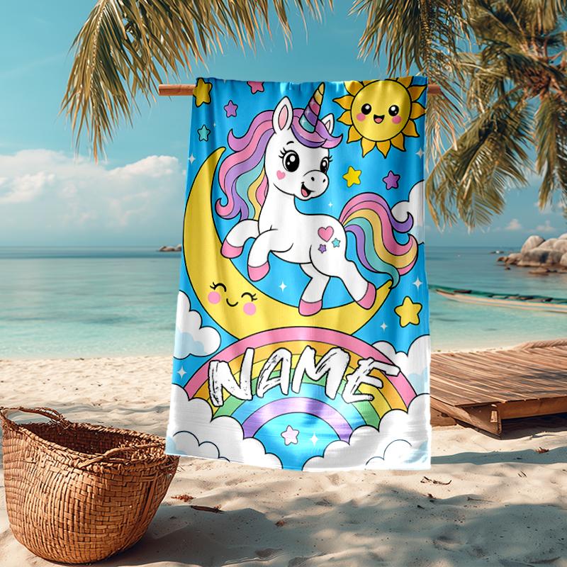 Custom Name Ultra-Soft Beach Towel with Unicorn Theme,Ideal for Pool - Camping, Diving - Perfect Travel Essential, Vibrant Beach Towel.