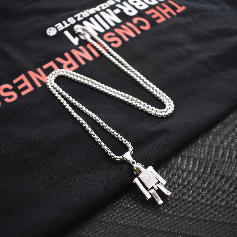 Hip-hop Rotating Robot Necklace for Men and Women Long Versatile Clavicle Chain Bouncy Personality Ins Couple Titanium Steel Accessories