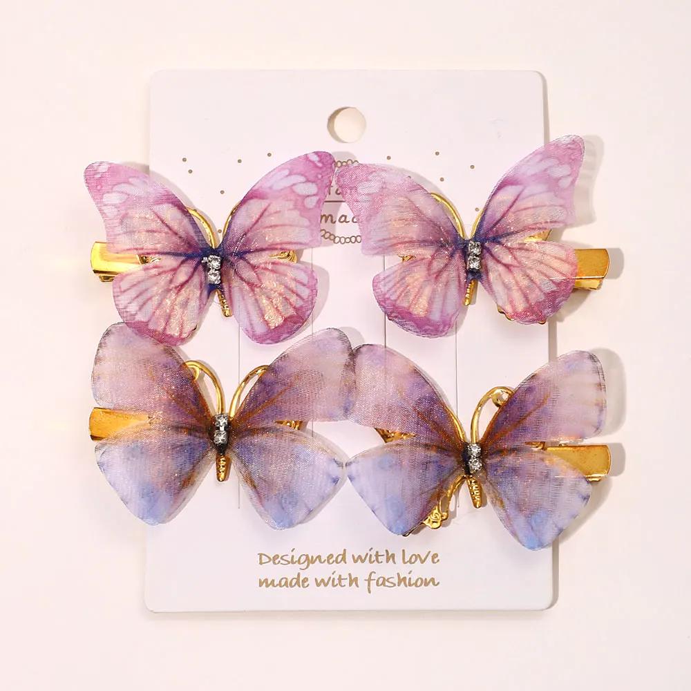 4Pcs/set Colorful Butterfly Hair Clip Set Realistic Texture Butterfly Birthday Gift for Girls Hair Clips Hair Accessories