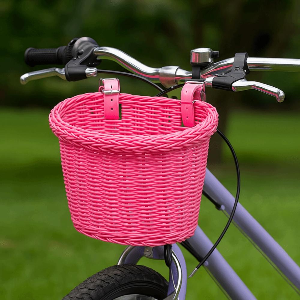 Handwoven Front Handlebar Basket Adjustable Leather Straps Bicycle Storage Basket  Girls Bike