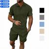 Men Casual Summer Turn Down Collar Short Sleeve Jacquard Polo Shirt And Shorts Set