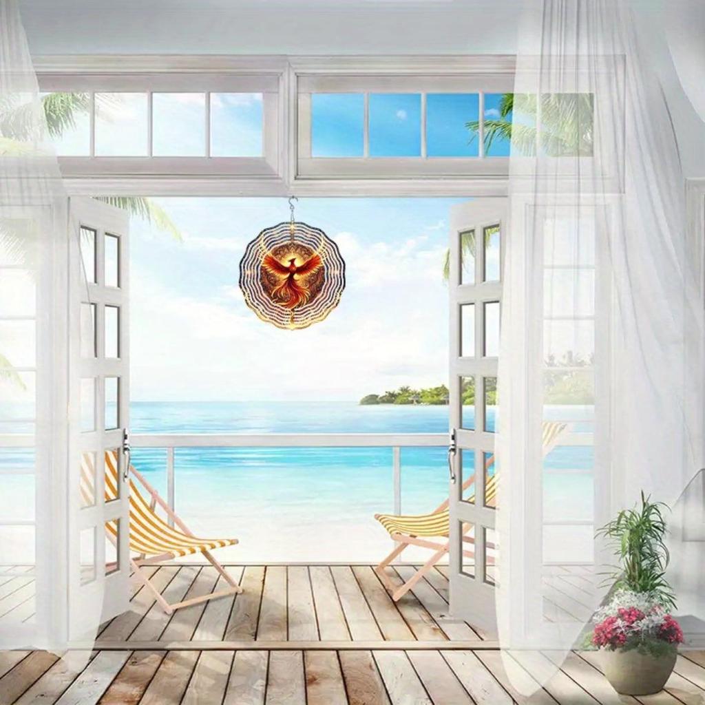 Phoenix Wind Chime Outdoor Indoor Decor Golden Red Feather Design Metal Hanging Ornament for Halloween Christmas Thanksgiving Holiday