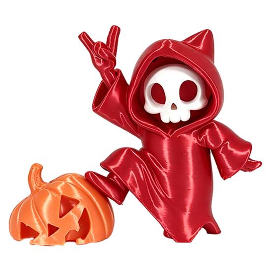Mini Grim Reaper Statue, 3D Printed Skull Grim Reaper Pumpkin Figurine, Cute Gothic Car Dashboard Accessory for Office Desk, Home Decor