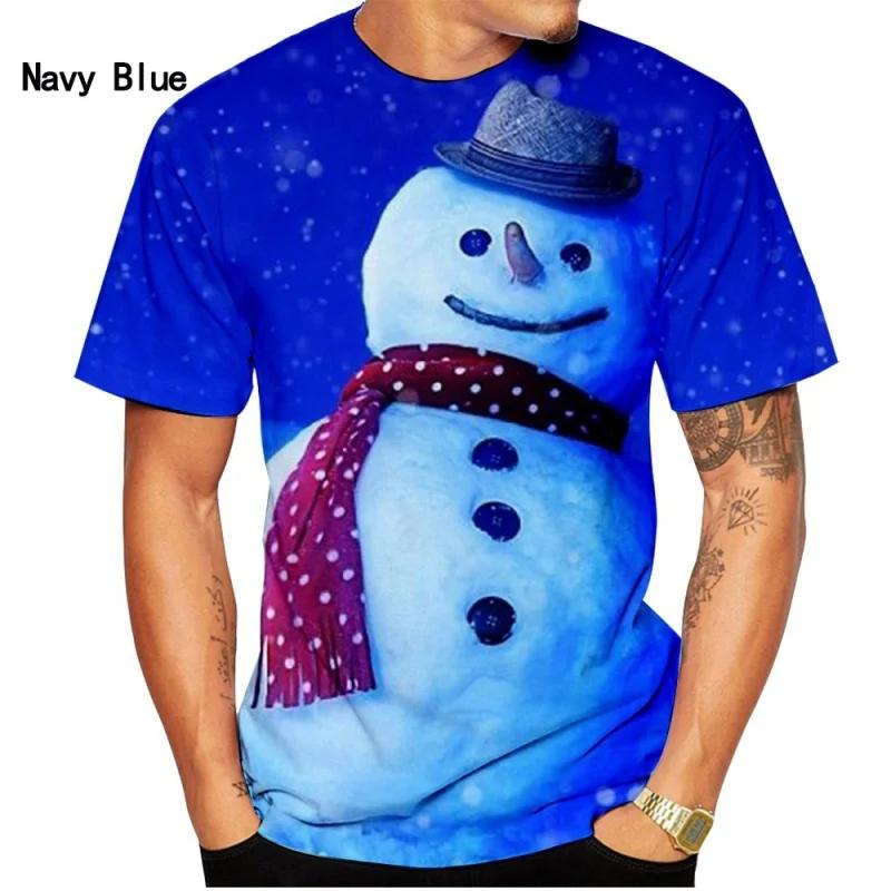2025 New Fashion Men's T-shirt Christmas Snowman 3D-printed Casual Short Sleeve T-shirt