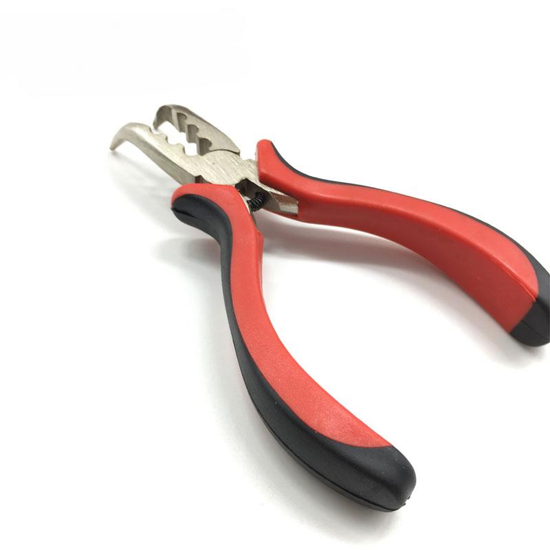 

1 шт., изогнутые плоскогубцы для волос, красные или розовые и черные плоскогубцы с изогнутой ручкой и тремя отверстиями, профессиональный инструмент, плоскогубцы для наращивания волос