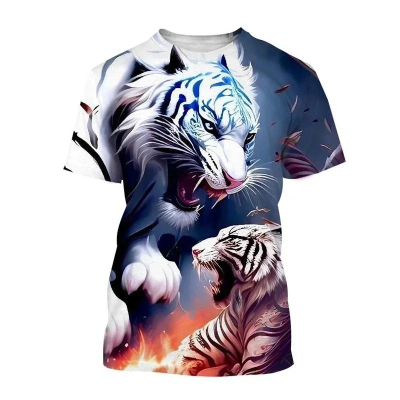 Letnia Moda T-shirt z Krótkim Rękawem z Nadrukiem Zwierzęcia Tygrysa Spersonalizowana Casualowa Koszulka Okrągły Dekolt Koszulka w Stylu Ulicznym