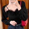 Two- Piece Sweaters Women Korean Fashion Long Sleeve Knitted Cardigan Woman + Fluff Camisole Sweet Camisole Female  C-036