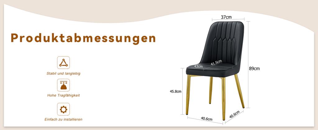 Two Black Faux Leather Dining Chairs, Modern Minimalist Design, Widened Seat, Backrest, Non-Slip Metal Feet, for Dining Room and Kitchen.