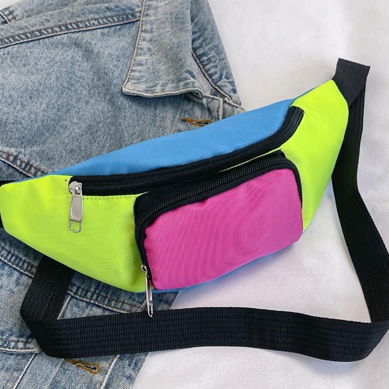 Retro 80s 90s Fanny Pack Retro Belt Bag 2 Pockets Neon Fanny Small Waist Packs for Jogging Traveling Carnival Party Costum