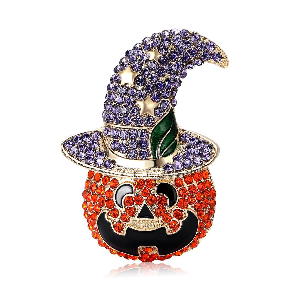 Delicate Alloy Rhinestones Pumpkin Wizard Brooch Halloween Men'S And Women'S Suit Sweater Corsage Ornament Pin