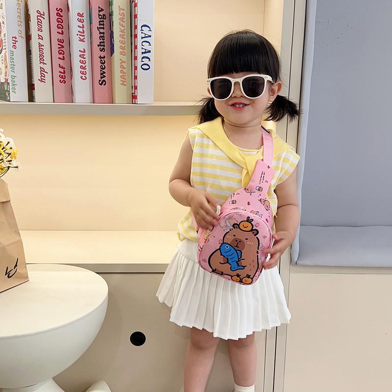 Capybara Cute Cartoon Children Shoulder Bag Durable Polyester Lining Activities