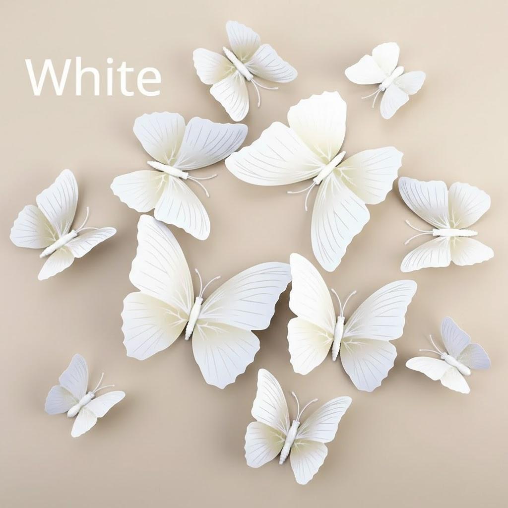 

12pcs PVC 3D Butterfly Wall Decor Cute Butterflies Wall Stickers Art Decals Home Decoration Room Wall Art білий