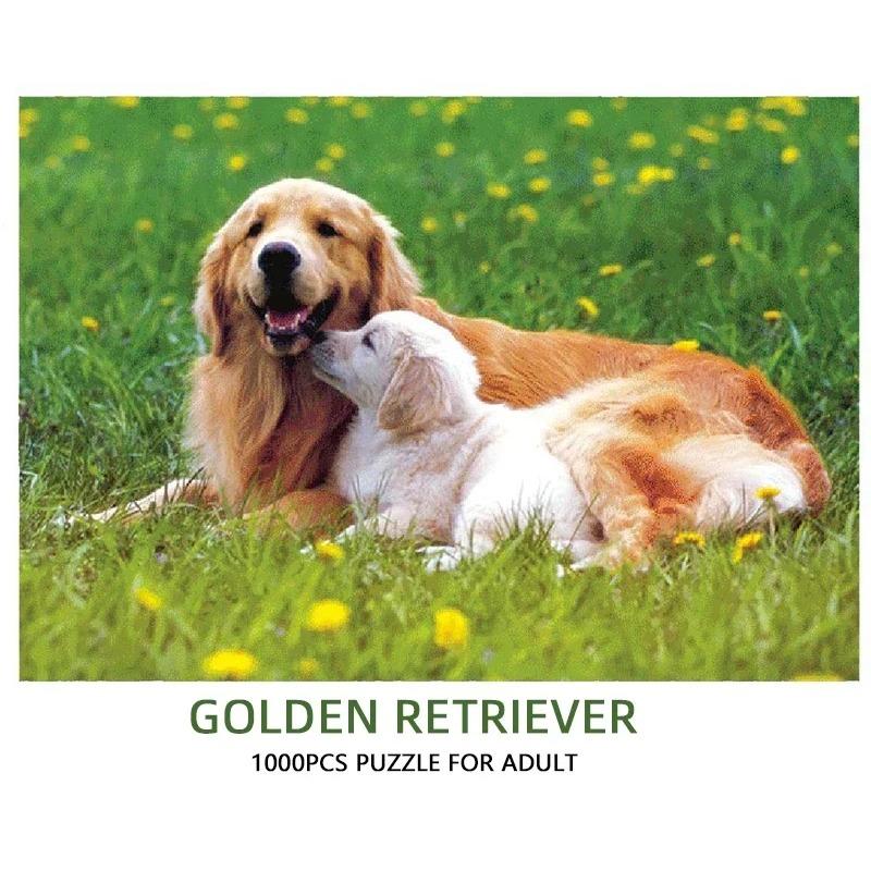 

75*50 см 1000 шт. пазлы милые собаки золотистый ретривер украшение дома картина с животными для взрослых развивающие игрушки для снятия стресса