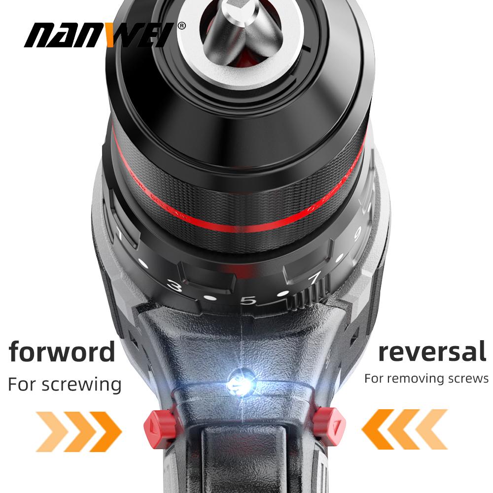 NANWEI 2 Piece 21V Brushless Motor Electric Wrench + Drill Tool Set