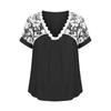Women’s Short Sleeve Lace Patchwork Blouse V Neck Casual Loose Fit Top with Floral Crochet Design for Daily Wear