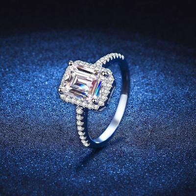 Mode Echt Moissanit Diamant Quadrat Ring 1CT Strahlender Smaragd Cut Reinem S925 Sterling Silber für Frauen Hochzeit Edlen Schmuck