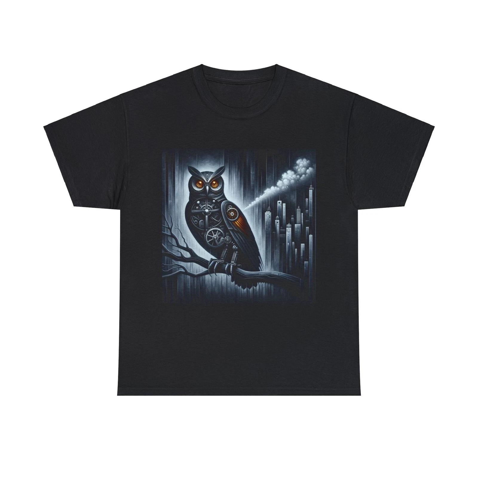 Unisex Adult T Shirt Art Deco Mechanical Owl Steampunk Gothic Black Tee Night S