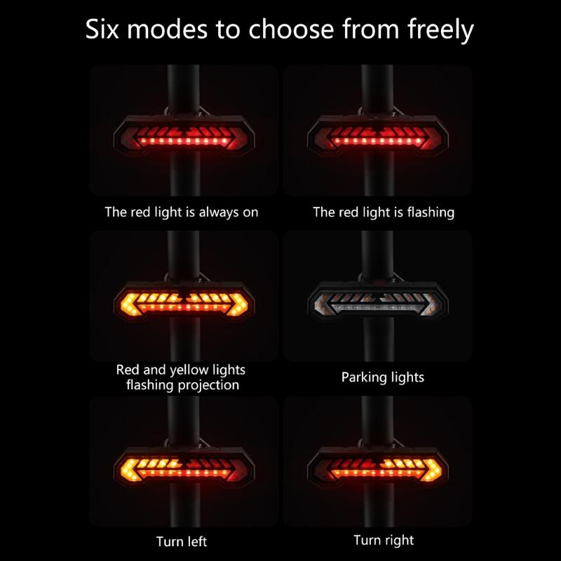 Rechargeable Bicycles Tail Light With Wireless Remote Control And Turn Signal Projection For Enhances Cycling Safety
