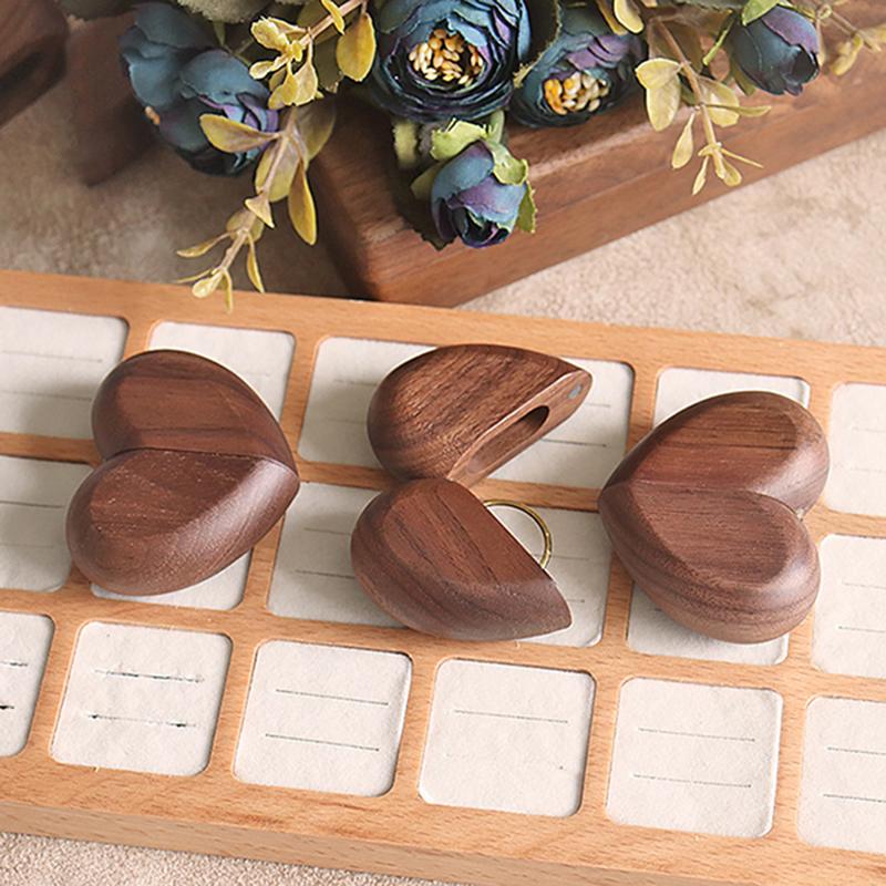 Wooden Heart Shaped Ring Holder for Wedding Proposal Creative Romantic Jewelry Display Case Engagement Use