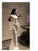 Elegant Strapless Lace Fishtail Evening Gown with Waist-Slimming Design