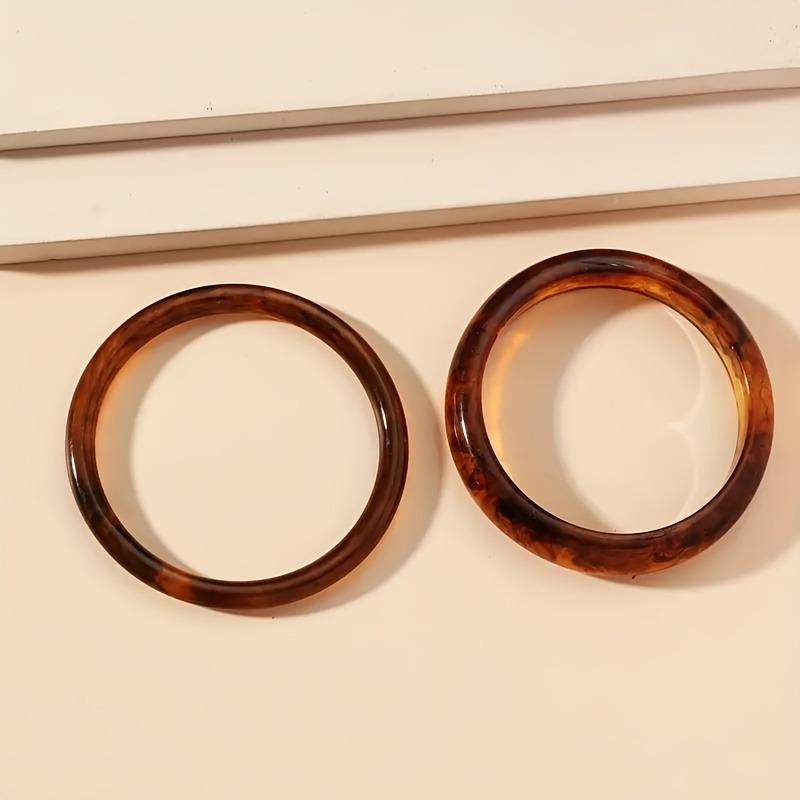 2pcs Retro Brown Resin Bangles Acrylic Marble Bracelet For Women Fashion Party Jewelry Gifts
