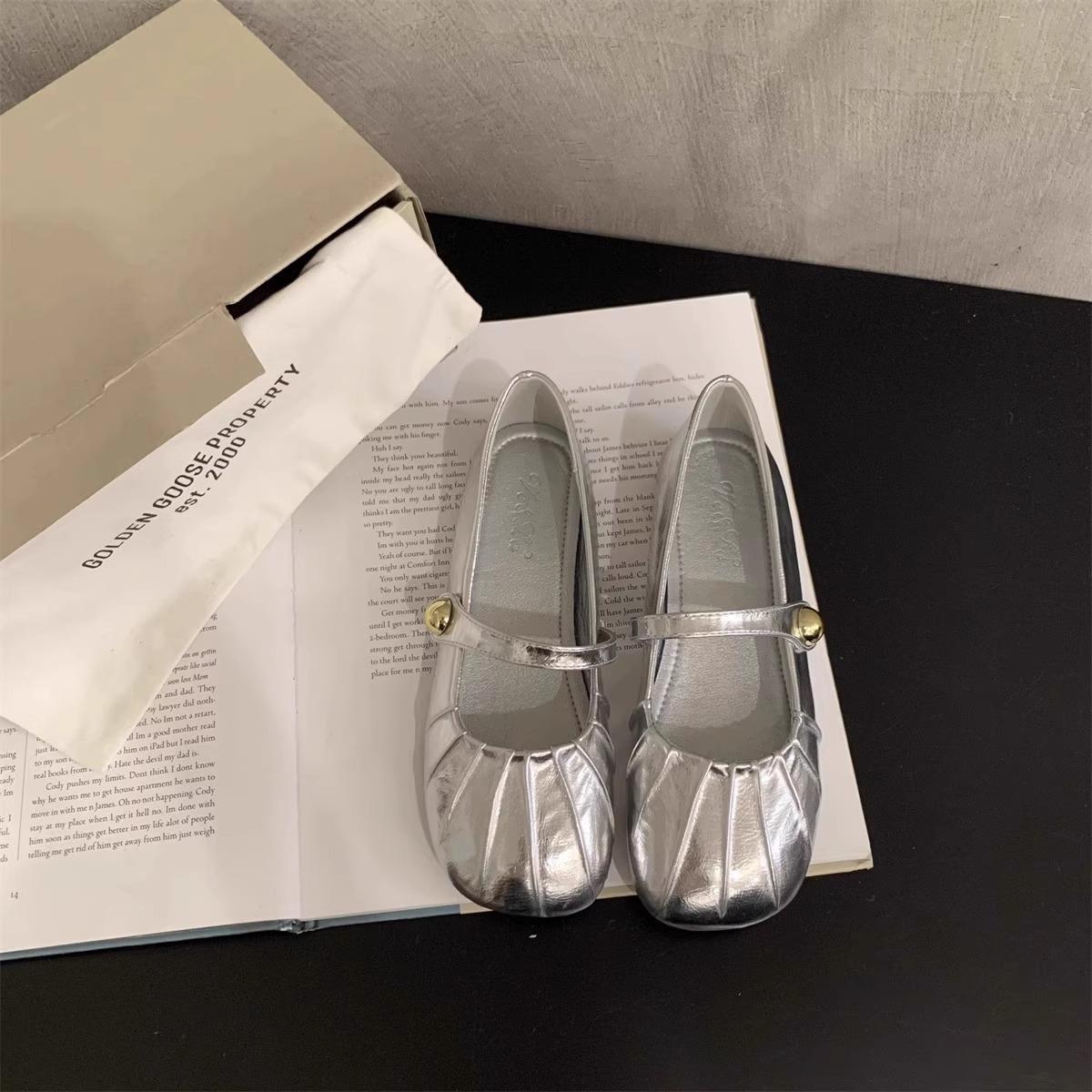 

Женские туфли на плоской подошве, модные, неглубокие, женские, повседневные, на открытом воздухе, с неглубоким носком, на низком каблуке, с круглым носком, балетки, повседневные, одинарные 43 серебряный