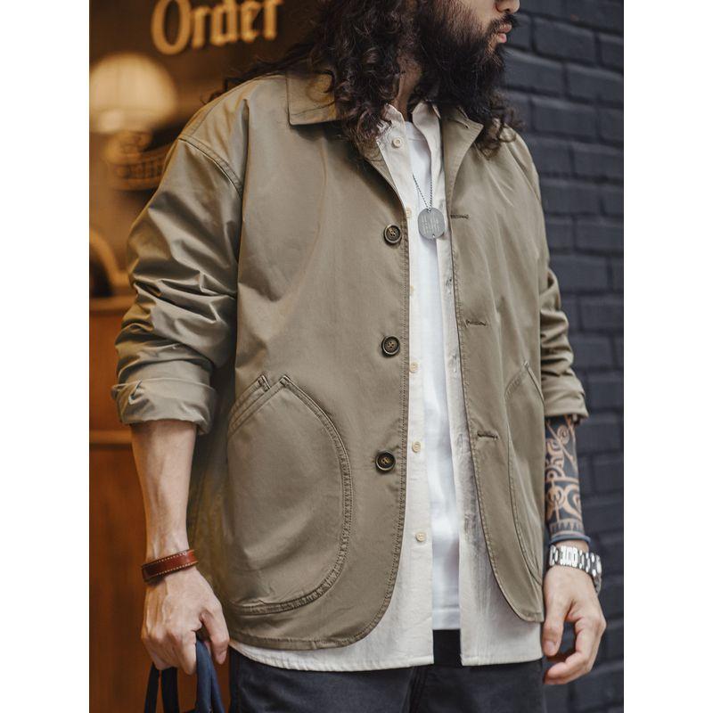 Madden Parka French Style Retro Oblique Pocket Parka Jacket Thin Woven Lapel Casual Profile Outwear Men's Autumn
