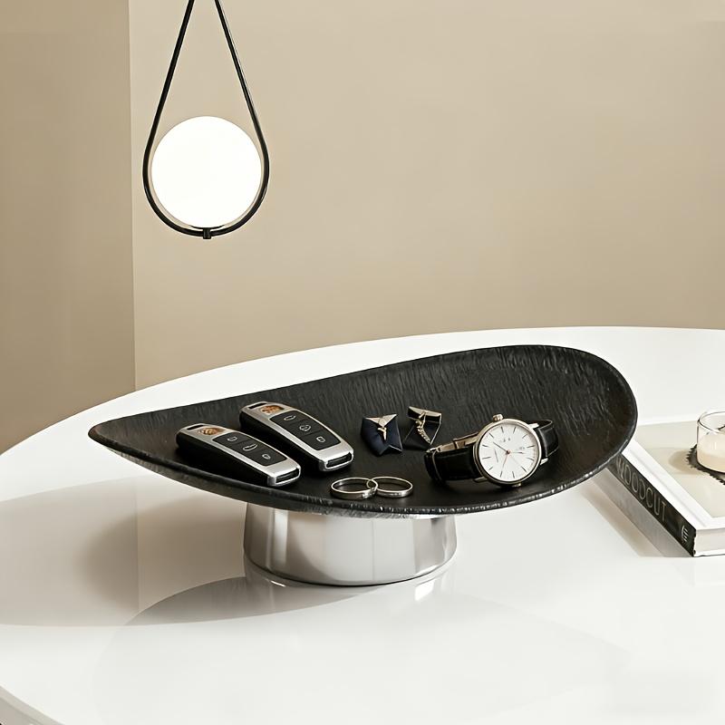 Modern minimalist storage tray with wood-grain finish—multifunctional desktop organizer, decorative tray—made of plastic